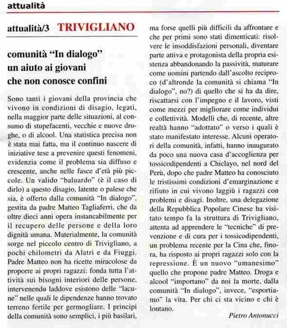 Articolo sulla Comunità in Dialogo pubblicato sul mensile "Qui Magazine" - Comunità in Dialogo onlus