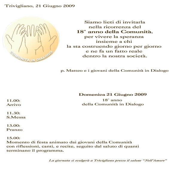 La Comunità in Dialogo festeggia il 18° anno - Comunità in Dialogo onlus